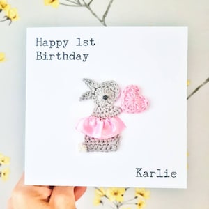 Hase Ballerina personalisierte handgemachte Karte zur Taufe, neue Baby Karte, Mädchen 1.Geburtstagskarte, Kinder Geburtstagskarte, Baby Karte,