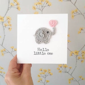 Handmade Elephant New Baby Girl Card, Personalised Baby Card, Baby Shower Card, Crochet Baby Card, Custom New Baby Card, Elephant Baby Card