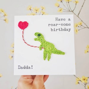 Personalised Handmade Dinosaur Crochet Card, Birthday Dinosaur Card, T-Rex Birthday Card, Custom Kids Birthday Card,  New Baby Card,