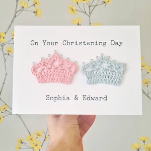 Carte de vœux personnalisée Twins Faite à la main, Carte d’anniversaire princesse, Carte de baptême Twins, Carte bébé fille Jumelle, Carte d’anniversaire Tiara,