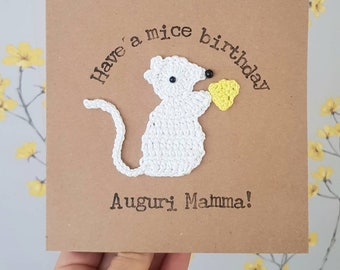 Mouse & Cheese Greeting Card Personalised Mouse Card, Crochet Mouse Card, Special birthday Card, Mouse lovers birthday card, Cute mouse card