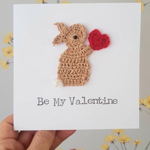 Valentine Bunny & Heart  Crochet Greeting Card, Cute Valentine, Bunny Valentine Card. Personalised Valentine Card, Bunny Anniversary Card