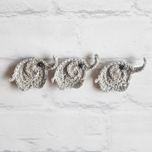 Elefantes de ganchillo hechos a mano, apliques de elefante, suministros de artesanía, adornos, suministros de costura, álbumes de recortes, apliques, elefante hecho a mano,