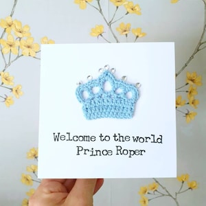 "Handgemachte ""Ein Prinz ist geboren"" Krone häkeln Grußkarte, neue Baby-Geburtstagskarte für Jungen, Geburtstagskarte für Jungen, Kinder Geburtstagskarte."