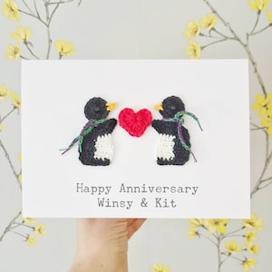 Tarjeta de aniversario de pingüino hecha a mano personalizada, tarjeta de Navidad de parejas, tarjeta de boda de pingüino, tarjeta de San Valentín de pingüino, tarjeta de boda personalizada