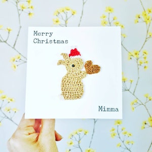 Peronalisierte handgemachte Häschen-Weihnachtskarte, spezielle Weihnachtskarte, Kaninchen-Weihnachtskarte, Kinder-Weihnachtskarte, Babys erste Weihnachtskarte