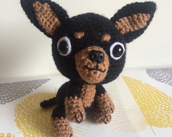 Crochet Chihuahua Dog with Bone & Bowl, Handmade Toy, Chihuahua Gift, Dog Gift, Chihuahua Plushie, Dog Lovers Gift