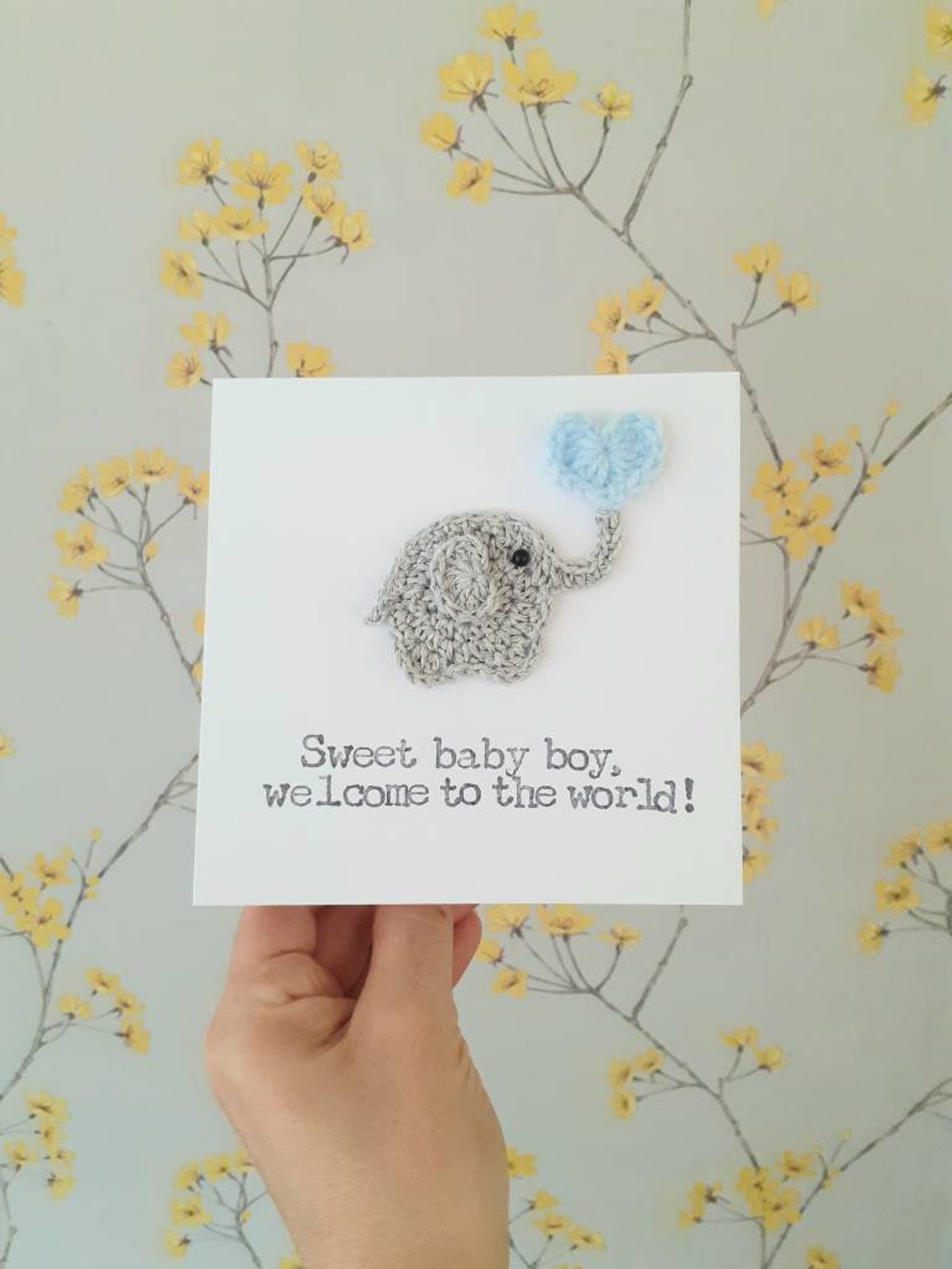 Personalised New Baby Boy Card, Blue Elephant Balloons, 'welcome To The World - View #9