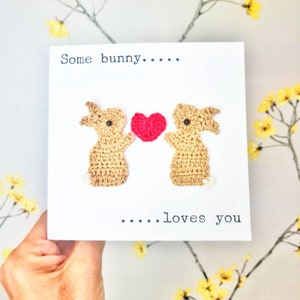 Personalised Valentine Bunnies Crochet Card, Anniversary Bunnies Card, Cute Bunnies Card, Love Bunnies Card, Quirky Bunny Card,