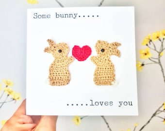 Personalised Valentine Bunnies Crochet Card, Anniversary Bunnies Card, Cute Bunnies Card, Love Bunnies Card, Quirky Bunny Card,