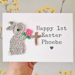 Tarjeta de felicitación de ganchillo de conejito de Pascua hecha a mano personalizada, tarjeta de Pascua personalizada, tarjeta de Pascua de conejito, tarjetas religiosas, tarjeta de Pascua cristiana