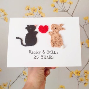 Gepersonaliseerde verjaardag Konijn & Kat Kaart, Cute Couple Card, Valentine Bunny en Cat Card, Bruiloft Bunny + Cat Card, Eigenzinnige Anniversary Card
