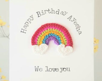 Personalised Handmade Rainbow Crochet Card, Birthday Rainbow Card, Rainbow Get Well Card, Rainbow Kids Birthday Card, St. Patrick's Day Card