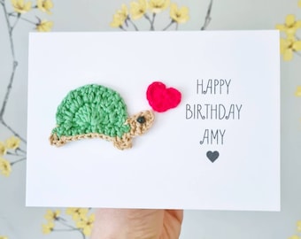 Carte personnalisée faite main de tortue au crochet, carte d'anniversaire personnalisée, carte d'anniversaire de papa, carte de fête des pères, carte de Saint-Valentin tortue