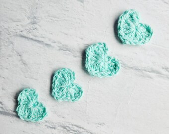 Corazones de ganchillo hechos a mano, Apliques de corazón, Corazones de ganchillo azul, Adornos artesanales, Suministros de costura, Scrapbooking, Tarjeta de fabricación de suministros