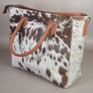 Handmade Hair-On Cowhide Leather Tote | Western Tan & White Pattern