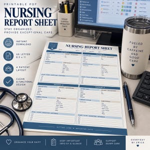Nursing Report Sheet Printable | 4-Patient Shift Organizer (PDF Download)