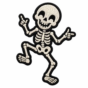 Écusson brodé squelette dansant, badge de costume d'Halloween de 7,6 cm