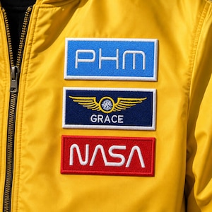 Broderat tygmärke med Project Hail Mary, PHM Sci Fi-uppdrag 2026, Grace Wing, NASA