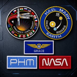Project Hail Mary Embroidered Patch Set, Sci-Fi Space Mission Badges (4 Inch)