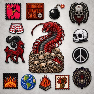 Dungeon Crawler Carl Battle Patch Set, DCC Embroidered Horror Patches (14-Piece Bundle)