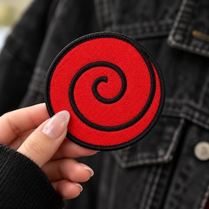 Red Spiral Embroidered Patch 2.5 Inch, Black Red Swirl Patch, Anime Inspired Symbol Badge, Jacket Backpack Hat Cosplay Patch