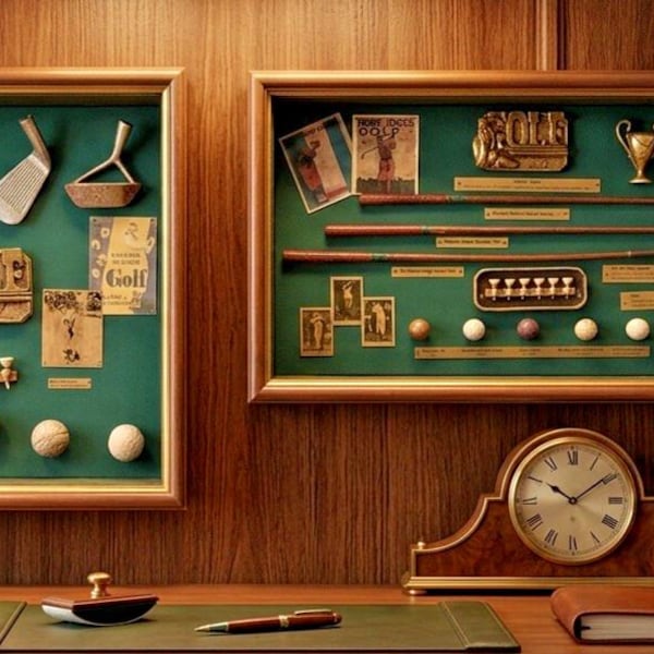 Set of 2 Vintage Golf Shadow Box Wall Art History of Golf Display Framed