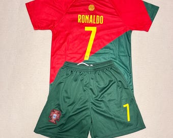 Ensemble maillot enfant Ronaldo Portugal, tenue de football CR7 n°7 pour tout-petits et jeunes, ensemble 2 pièces, tenue de fan de Cristiano Ronaldo
