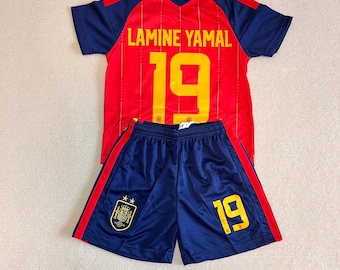 Kinder-Fußballtrikot von Lamine Yamal (Nr. 19), Spanien-Fußballset für Jugendliche, personalisiertes Trikot und Shorts, Geschenk für Fußballfans