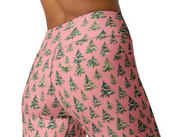 Women’s Pink Christmas Tree Yoga Leggings | Holiday Workout Outfit