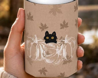 Refroidisseur de canette citrouille chat d'automne : isolant léger en polyester (impression bord à bord)