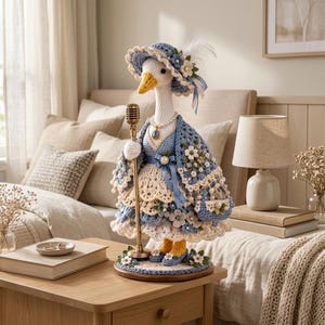 Virkat gåsmönster PDF, Glamour Verandagås, Mikrofon Amigurumi, Lantlig Chic Bondgårdsinredning, Handgjort presentmönster