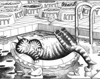 Kliban Cats NIGHT SKY LANDSCAPE CAT vintage funny cat art print