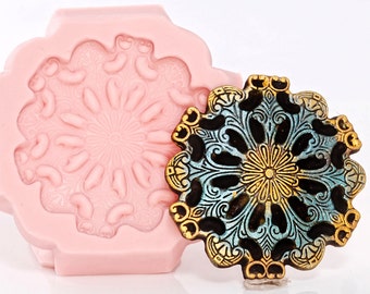 Scroll Work Medallion Silicone Mold- Cake Decorating Mold Fondant Gum Paste Chocolate Craft Jewelry Mold Resin Clay Steampunk Mold  (756)