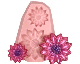 Daisy Flower Silicone Mold Food Safe Mould for Fondant use for Crafts Jewelry Clay Resin Creates two Flowers   (570)