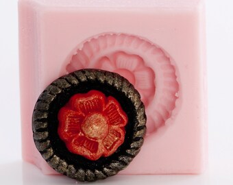 Floral button food mold - use as a fondant, gum paste, candy, chocolate, mint, butter mold (911)