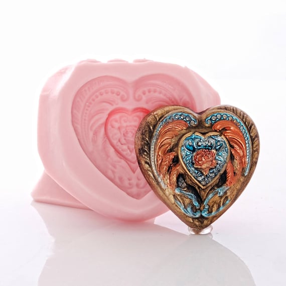 Heart Silicone Mold Flexible easy to use Food Safe For Fondant Chocolate Mints Jewelry Mold for Resin Polymer Clay Metal Clay Urethane (891)
