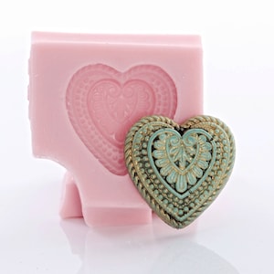 Flexible Heart Cabochon Jewelry Mold use with Polymer Clay Metal Clay Resin Utee Wax Soap Food Safe use with Fondant Chocolate Sugar (843