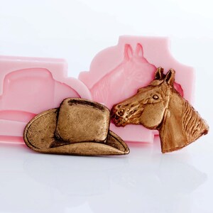 Silicone horse and cowboy hat mold set - jewelry molds, fimo molds, polymer clay molds, resin molds, cabochon molds, flexible molds  (222)
