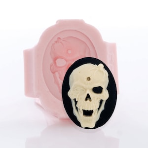 Stampo in silicone per cammeo con teschio - Stampo in silicone per teschio con foro di proiettile - Stampo per teschio - Stampo per gioielli gotici - Stampo in silicone per il giorno dei morti (550)