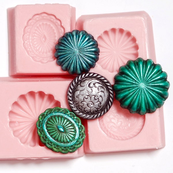 Western Button Silicone Mold Mould Set 4 flexible easy use molds for food fondant chocolate butter crafts resin polymer clay jewelry  (260)
