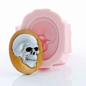 Gothic Skull Cameo Silicone Mold - Jewelry Resin Clay Epoxy Urethane - Food Safe Fondant Chocolate Cream Cheese Mints Soap Embed (549)