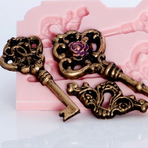 Silicone Mold - Large Romantic Victorian Skeleton Keys can be easily created with my flexible mold - food safe (894)