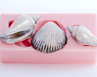 Sea shell Mold - Three shells - Cake Decorating - Candy Making - Cup Cake Toppers - Made Easy with this Food Grade Silicone Mold  (821)