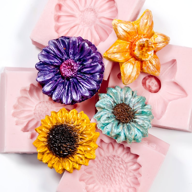 Four Spring Flower Silicone Molds for Use With Candy Melt Etsy