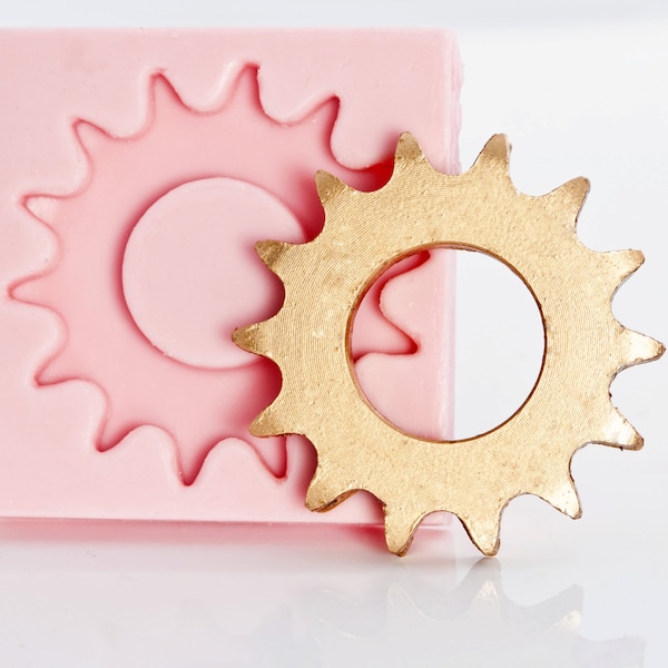 Steampunk Gear Mold - Creates a large gear from fondant, candy, chocolate, gum paste, sugarcraft food safe silicone mold (801)