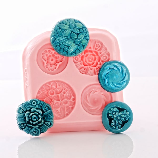 Silicone Button mold Floral Rose Button Mould - Food Safe, Fondant, Cream Cheese Mints, Chocolate - Craft Resin, Clay, Jewelry Mold (770)