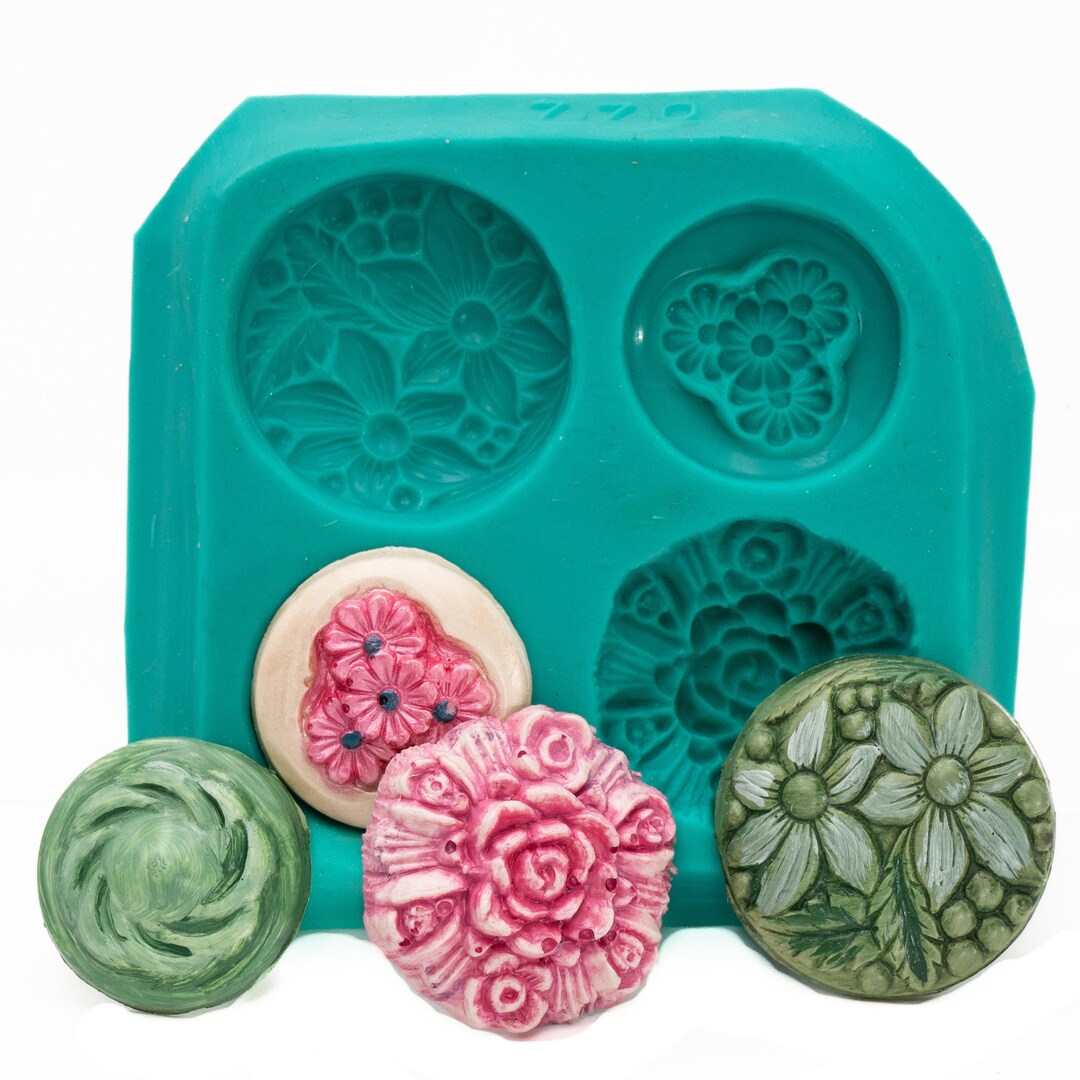 Silicone Button Mold Floral Rose Button Mould - Food Safe, Fondant ...