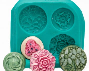 Silicone Button mold Floral Rose Button Mould - Food Safe, Fondant, Cream Cheese Mints, Chocolate - Craft Resin, Clay, Jewelry Mold (770)