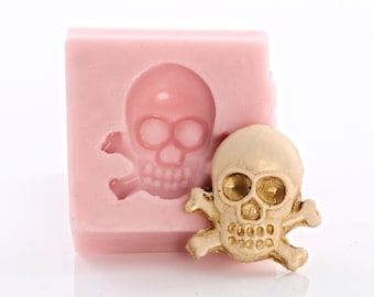 Silicone Mold - Skull and Cross Bones Mold for Fondant, Candy, Resin, Urethane, Epoxy, Clay and more!  Hand made in the USA.  (504)